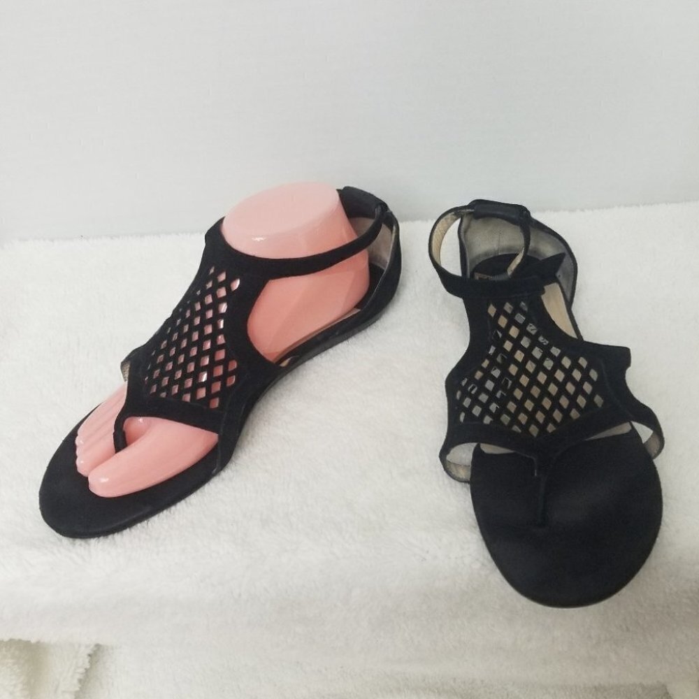 Jimmy Choo Black Suede Laser Cut Sandals